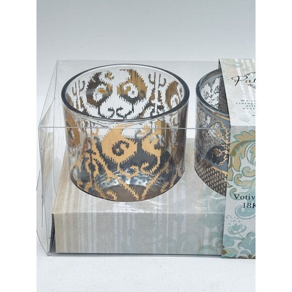 Patina Vie 18K Gold Filigree Set Of 3 Glass Candleholders New in Box - Picture 2 of 5